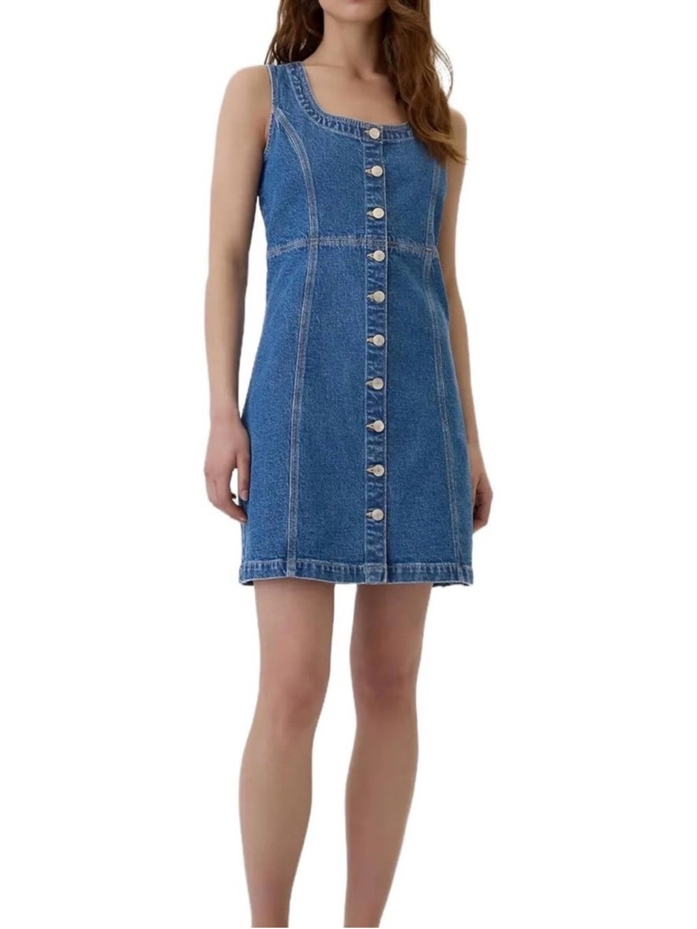 Gap Sleeveless Denim Button Front Mini Dress Size Large Medium Blue Wash